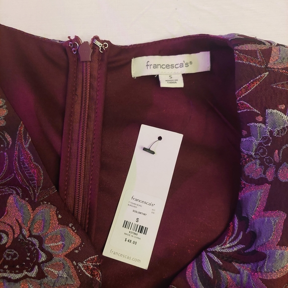 Francesca's Maroon Red Floral Embroidered Sleeveless A-Line Mini Dress Size S - Picture 7 of 15